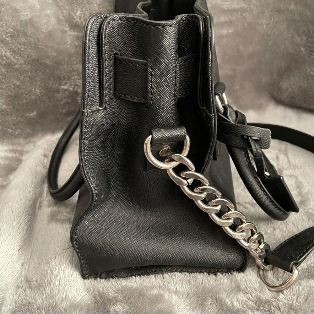 Michael Kors Hamilton Medium Satchel Black Saffiano Leather Classic Lock Purse - Picture 3 of 16